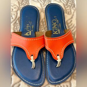 KINO Blue & Orange Leather Thong Sandals